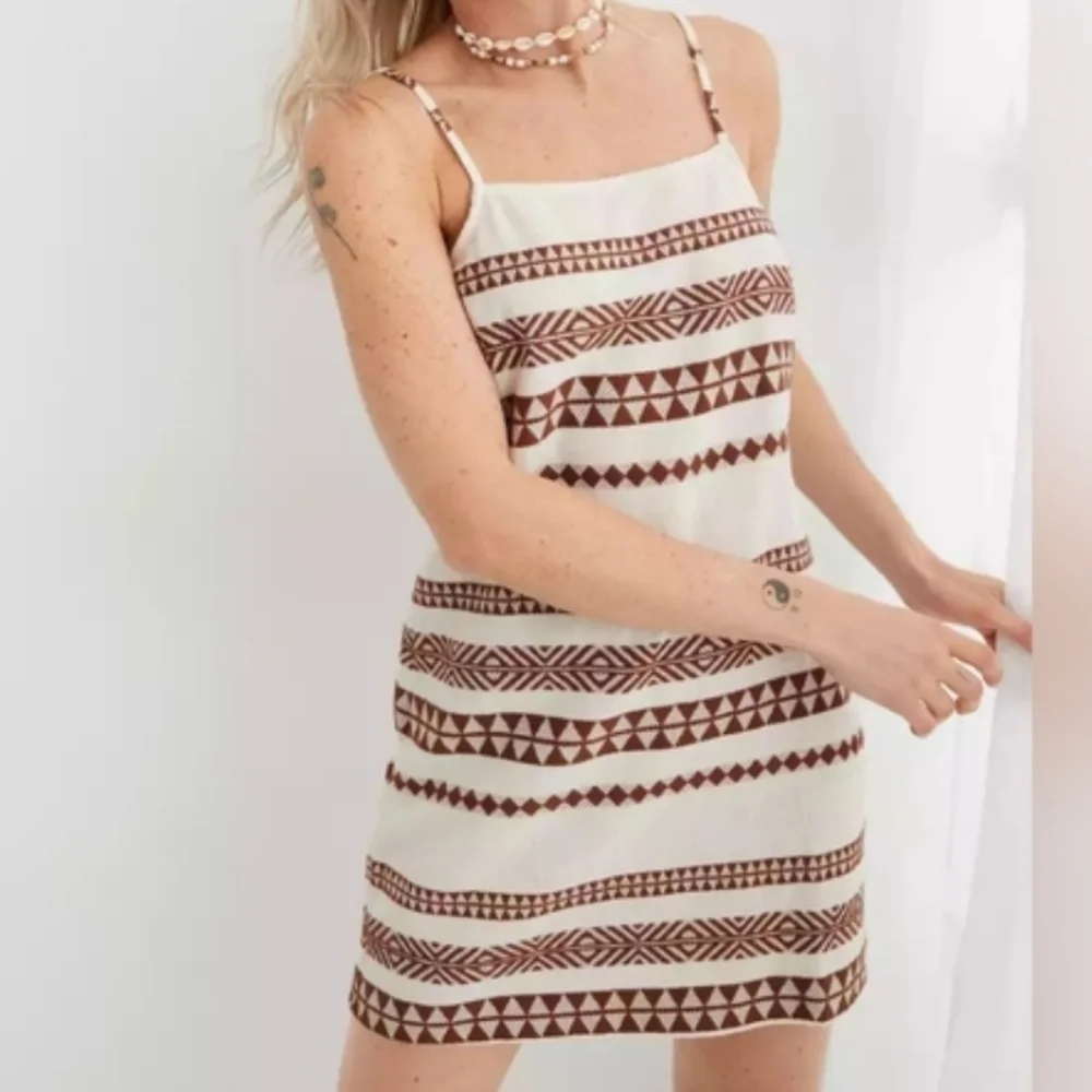 aerie ♡ open back jacquard boho dress western tribal fedtival geo south. medium